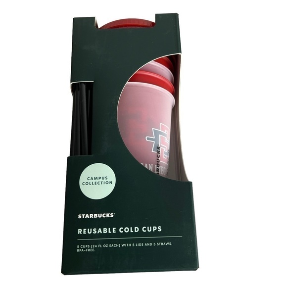 NEW Starbucks San Diego State University Cold Cups W/ Lids & Straws - Set Of 5 - Picture 2 of 2